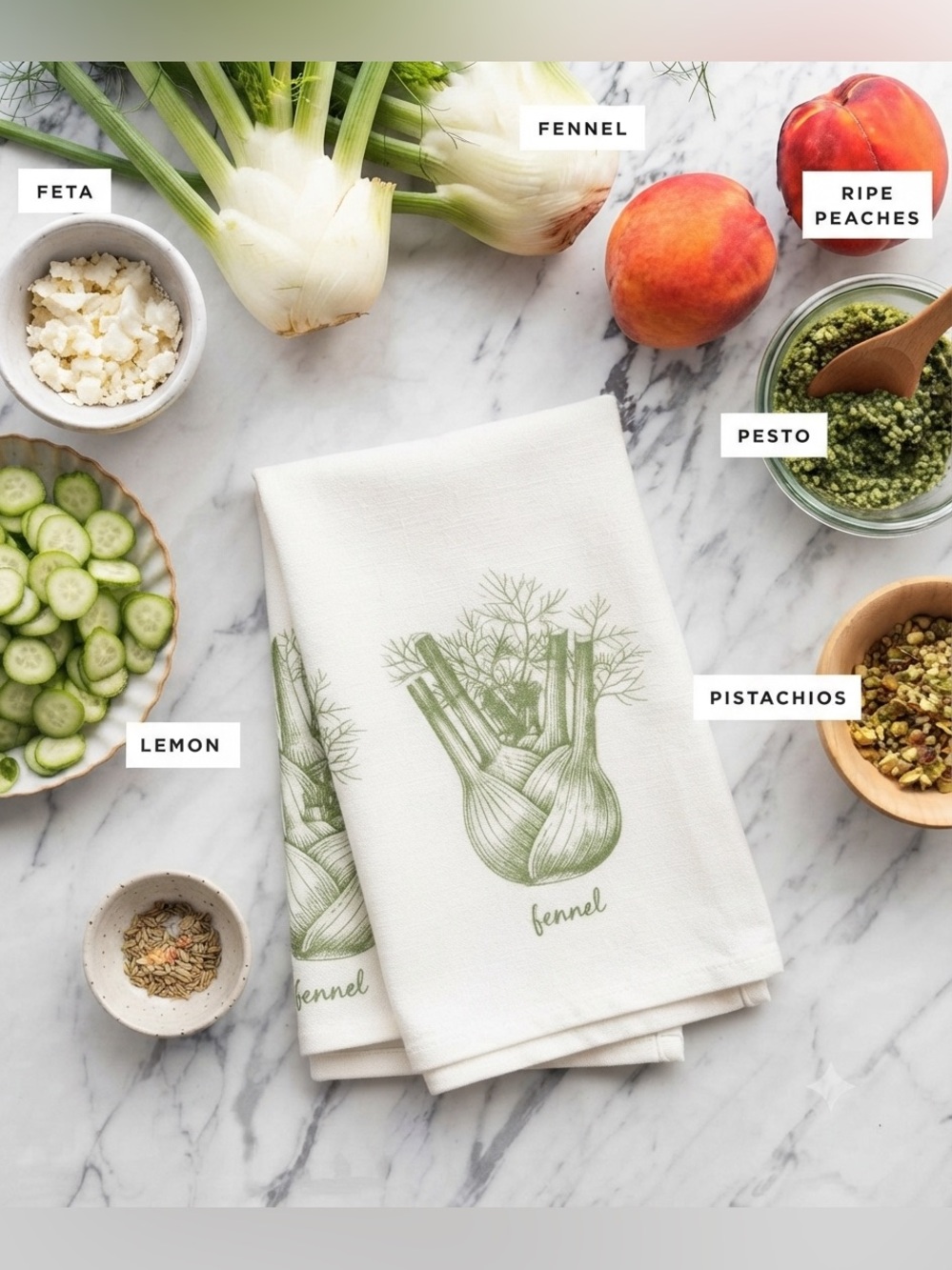 🇨🇦NIB Linen Tea Towel - Petits Mots (Green Fennel) Made in Canada